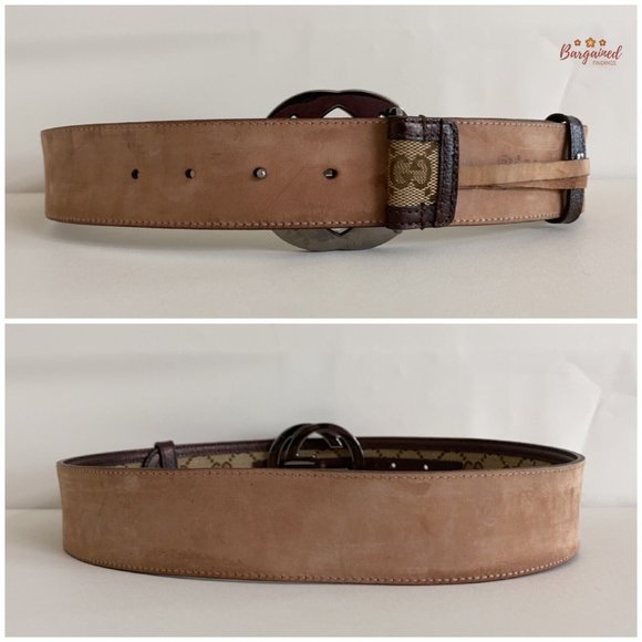 Authentic GUCCI Brown Monogram Canvas Silver Interlocking G Buckle Belt 75/30 - Picture 6 of 13